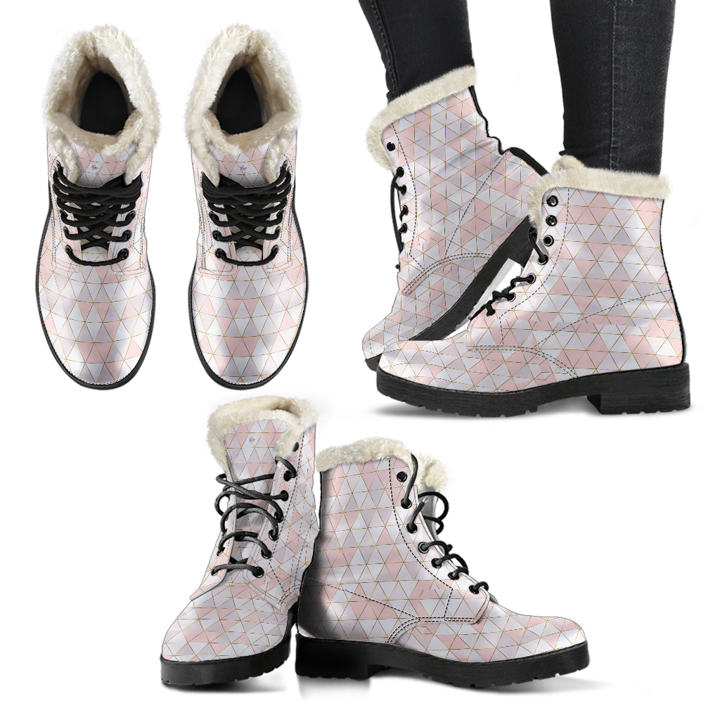 Gold Lines Pink Geo Fur Lined Boots by SophieStar