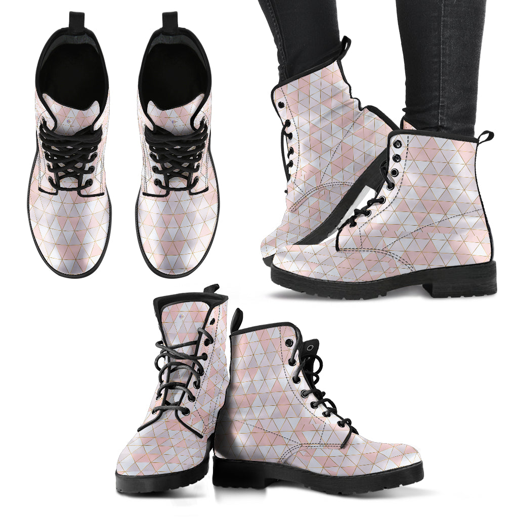 Gold Lines Pink Geo Leather Boots by SophieStar