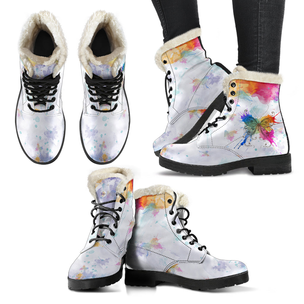 Watercolors Butterfly Fur Lined Boots by SophieStar