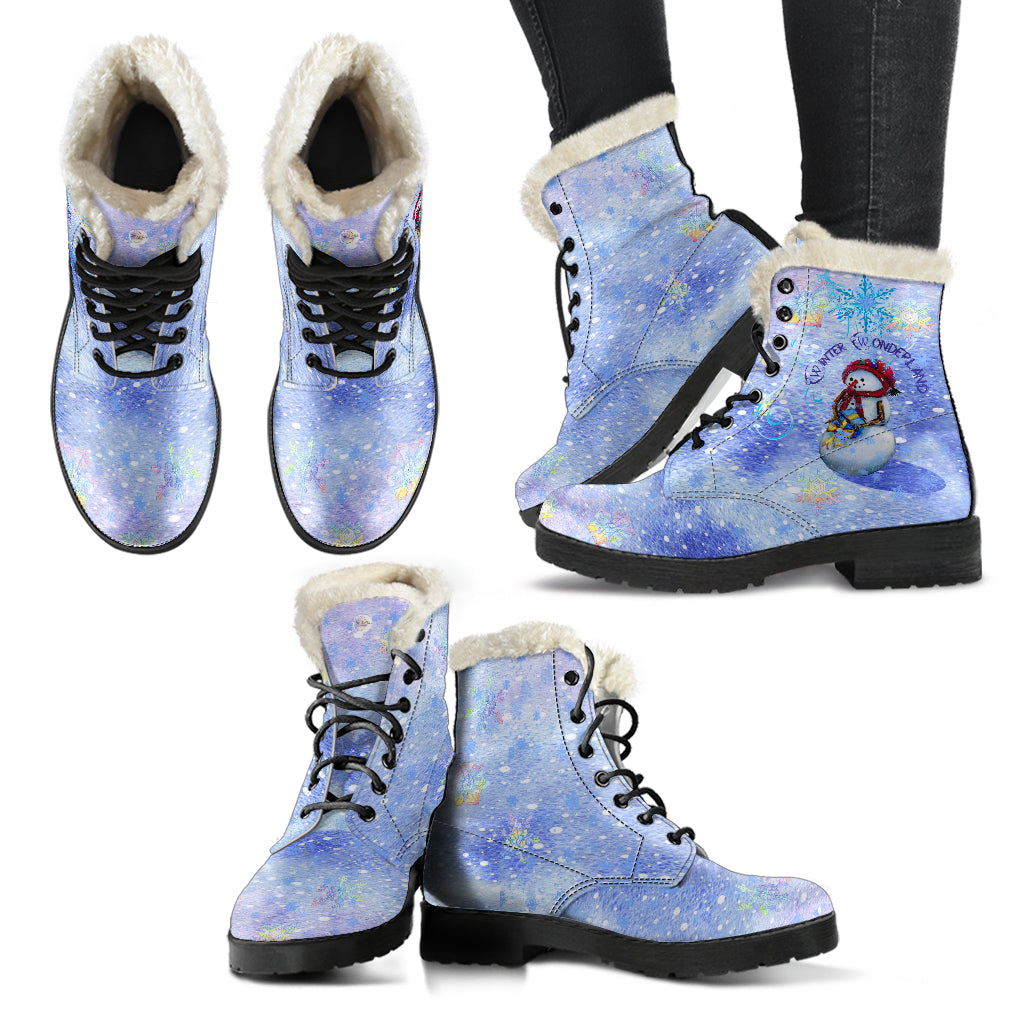 Winter Wonderland Indie Art Fur Lined Leather Boots