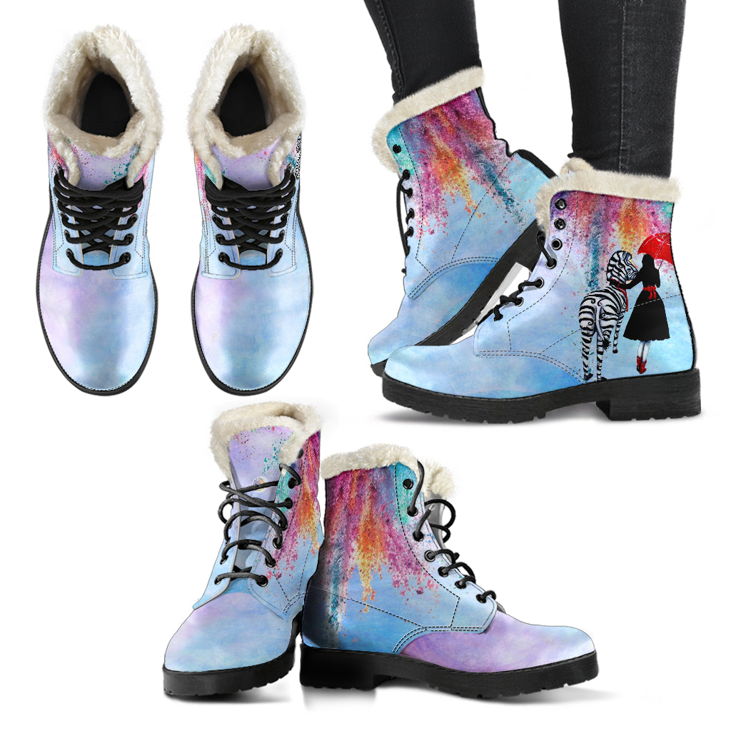 Choose Happiness Whimsical Fur Lined Boots