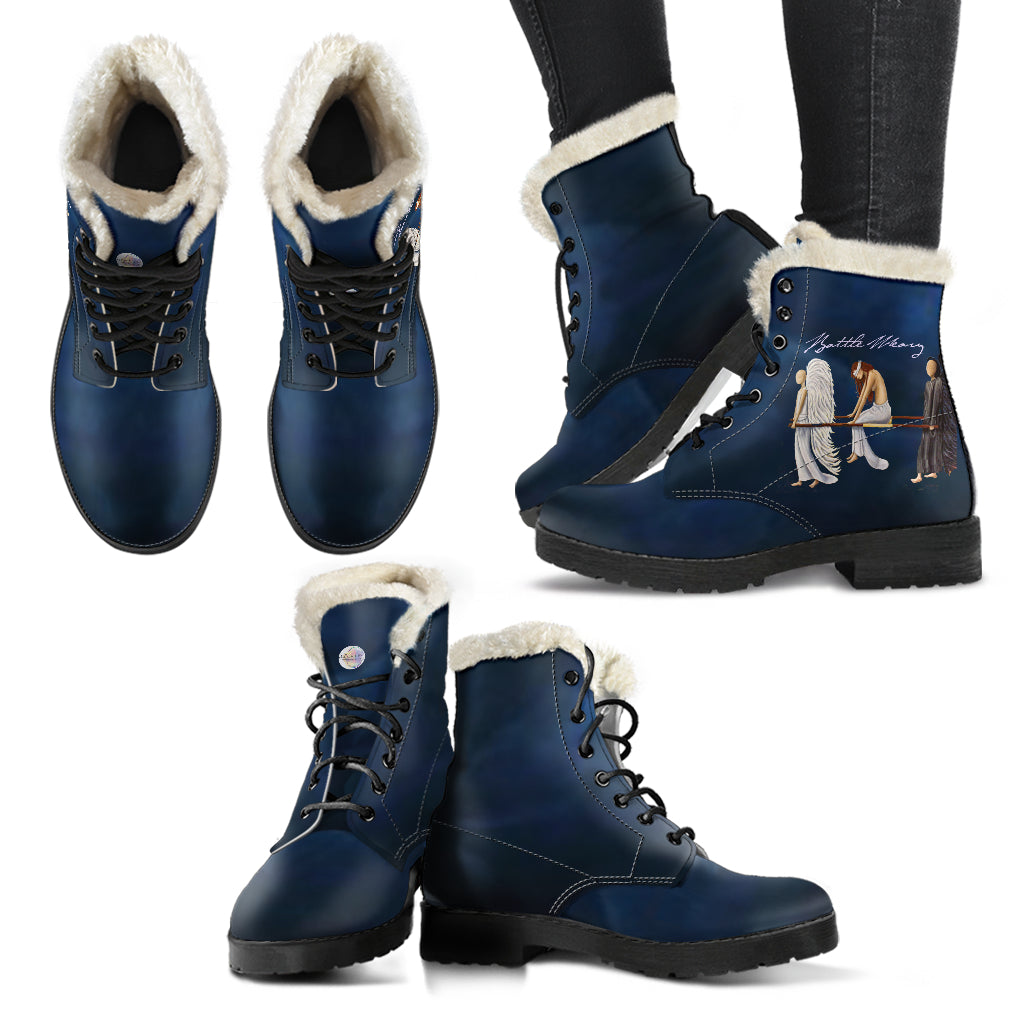 Battle Weary Angels Indie Art Fur Leather Boots