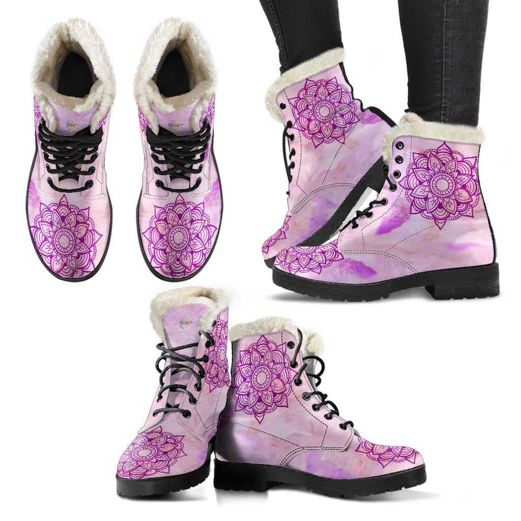 Pink Mandala Fur Lined Leather Boots