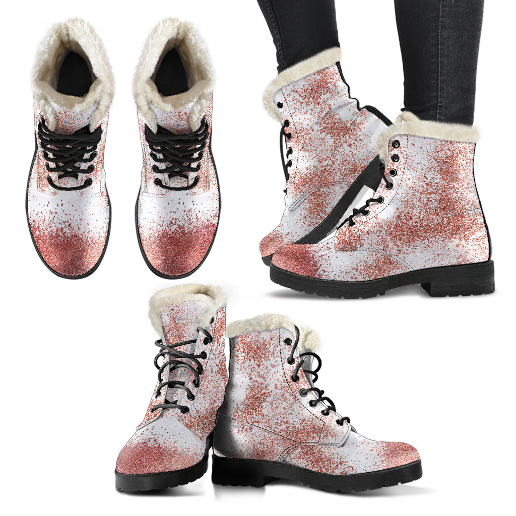 White and Rose Gold Fur Leather Boots