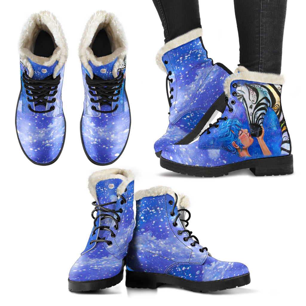 Zebra Kiss Fur Lined Leather Boots