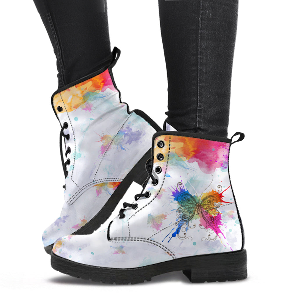 Watercolors Butterfly Indie Art Leather Boots by SophieStar