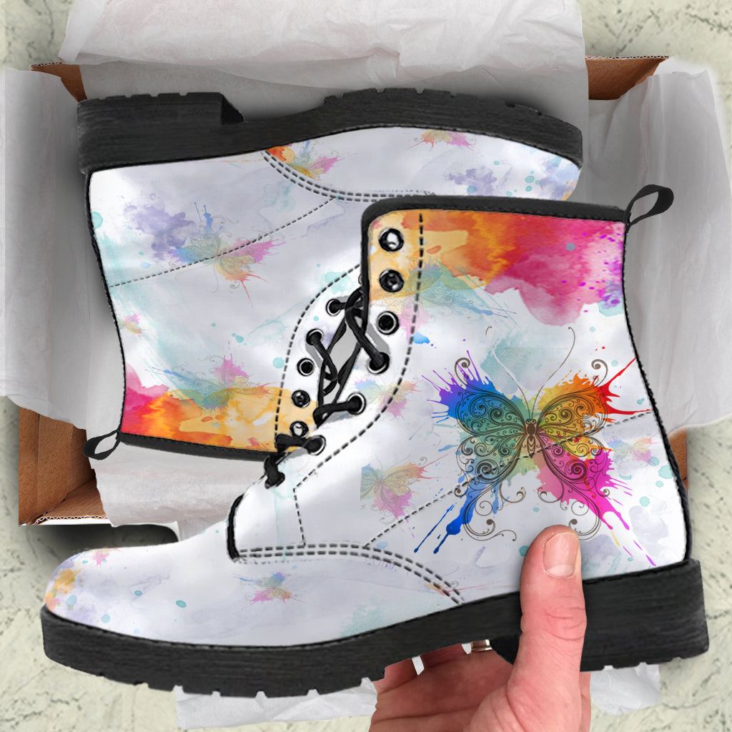 Watercolors Butterfly Indie Art Leather Boots by SophieStar