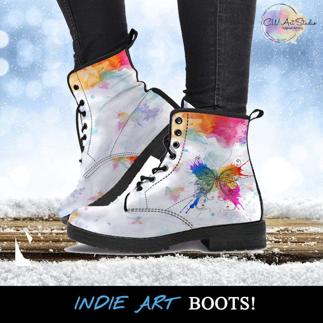Watercolors Butterfly Indie Art Leather Boots by SophieStar