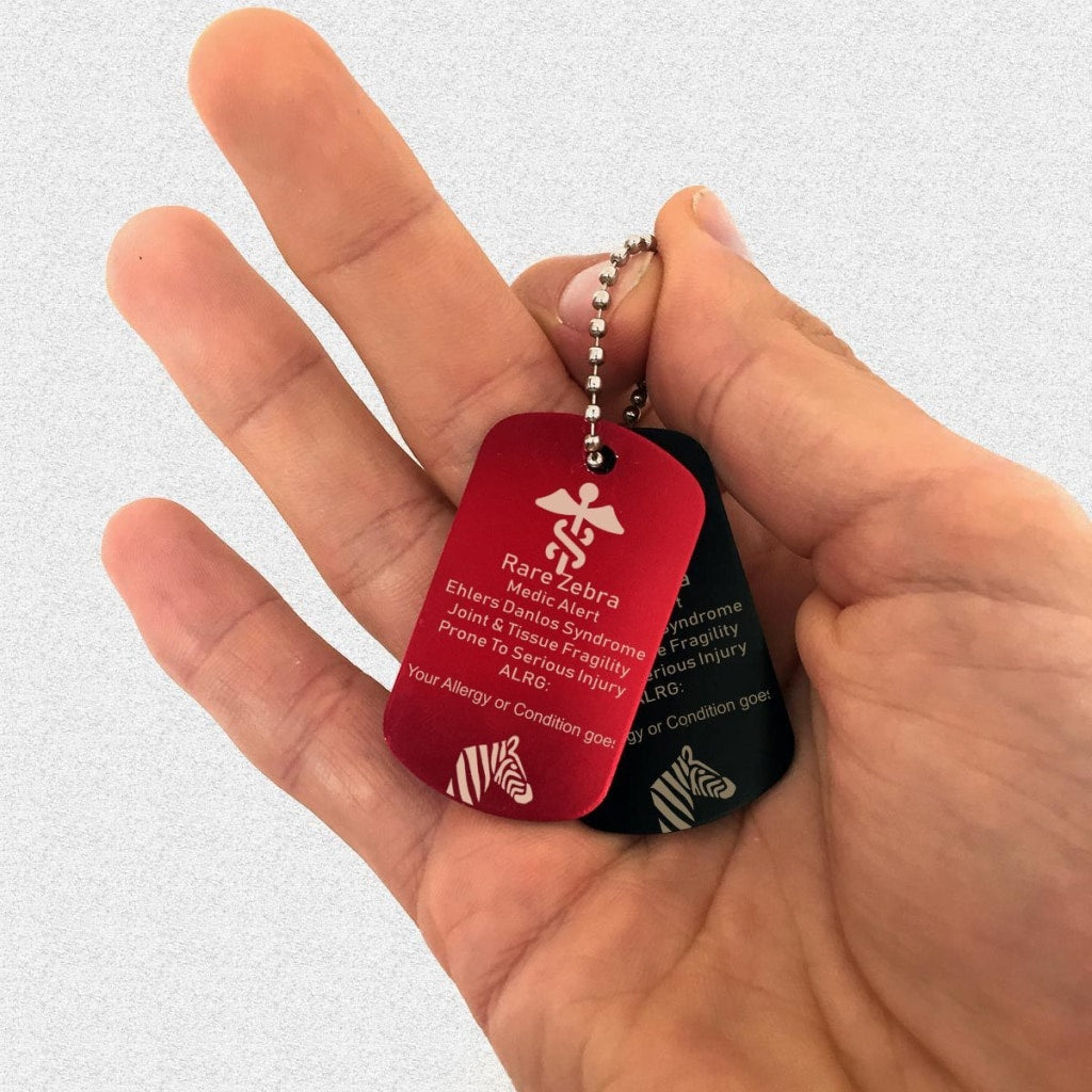 Customizable Rare Zebra EDS Medical Alert Dog Tag Key Chain - C.W. Art Studio