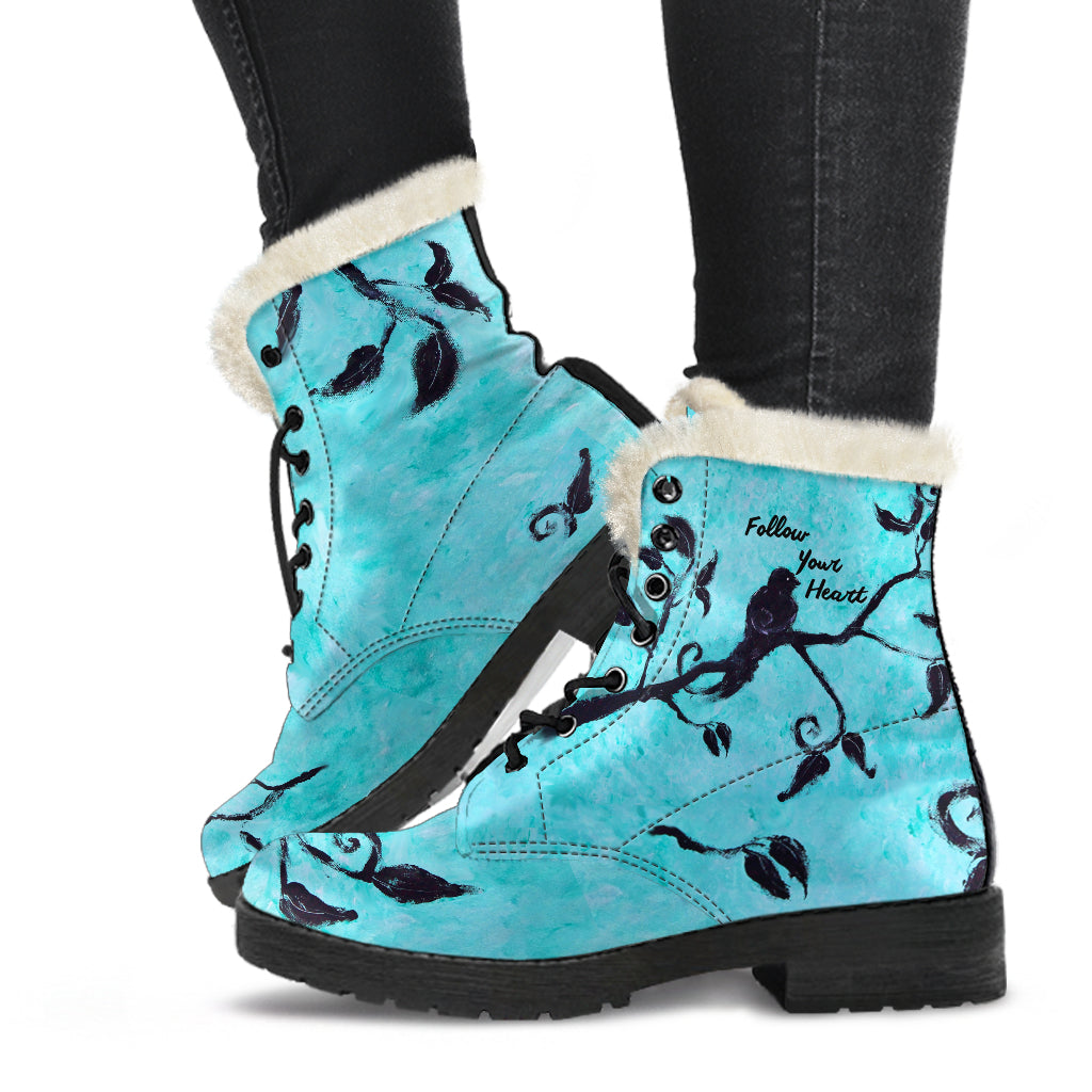 Follow Your Heart Fur Lined Whimsical Leather Boots