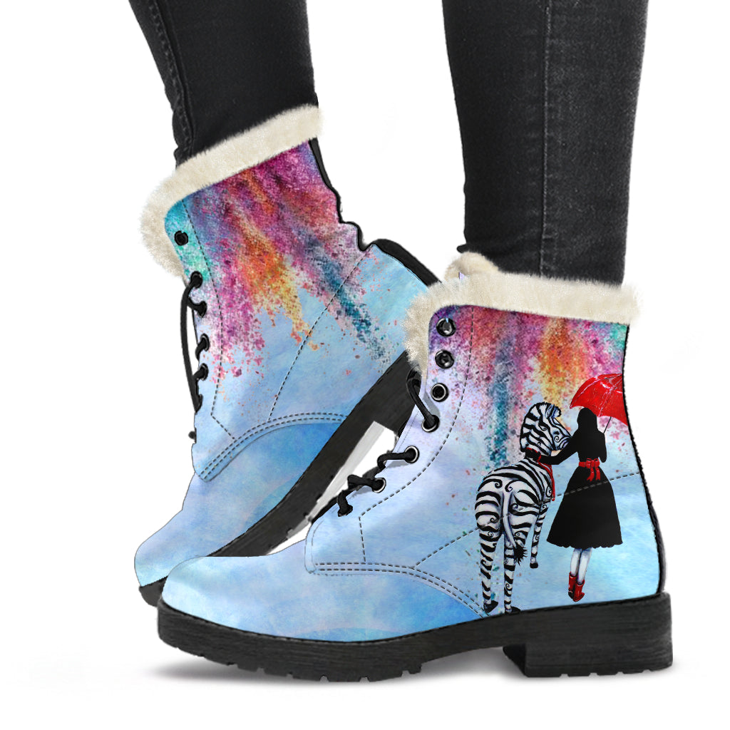 Choose Happiness Whimsical Fur Lined Boots
