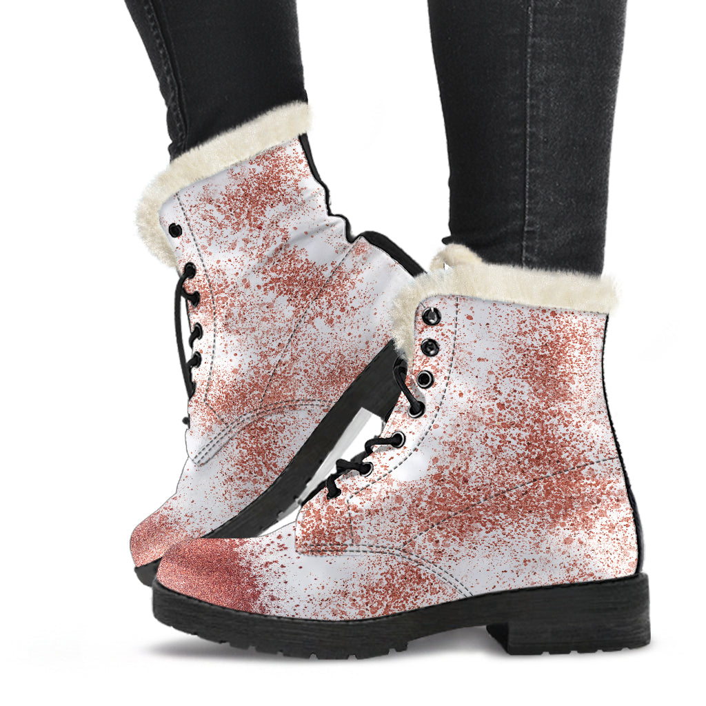 White and Rose Gold Fur Leather Boots