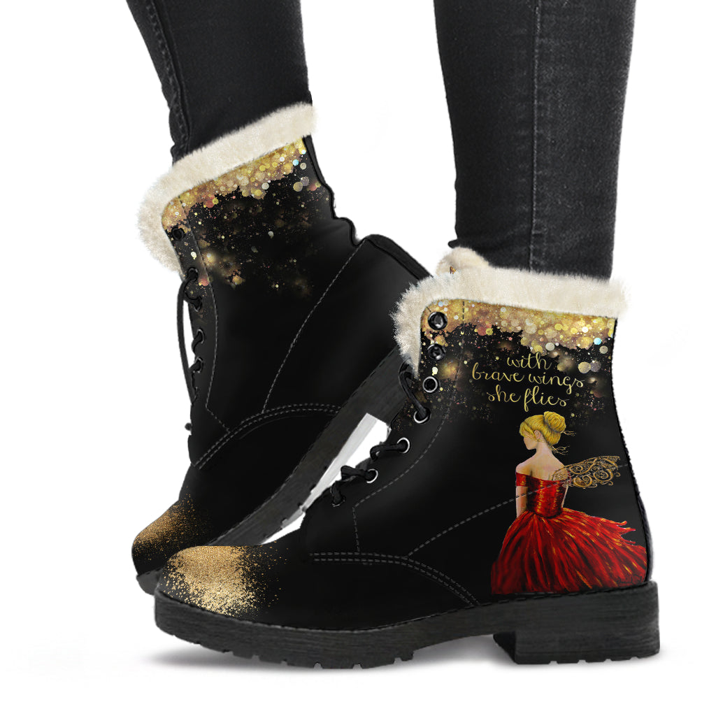 With Brave wings She Flies Indie Art Fur Lined Boots