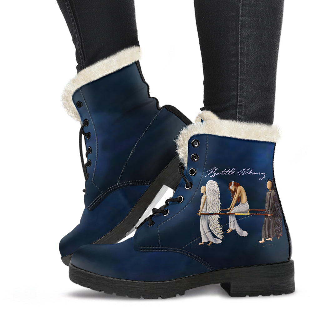 Battle Weary Angels Indie Art Fur Leather Boots