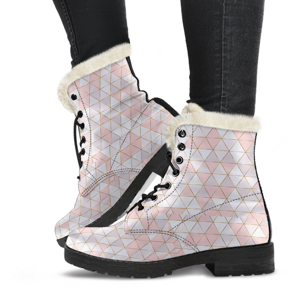 Gold Lines Pink Geo Fur Lined Boots by SophieStar