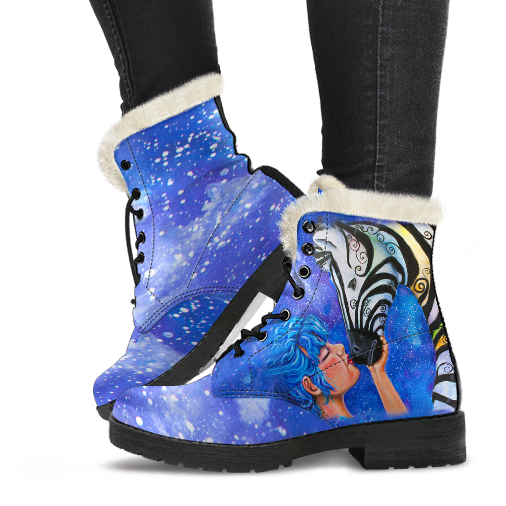 Zebra Kiss Fur Lined Leather Boots