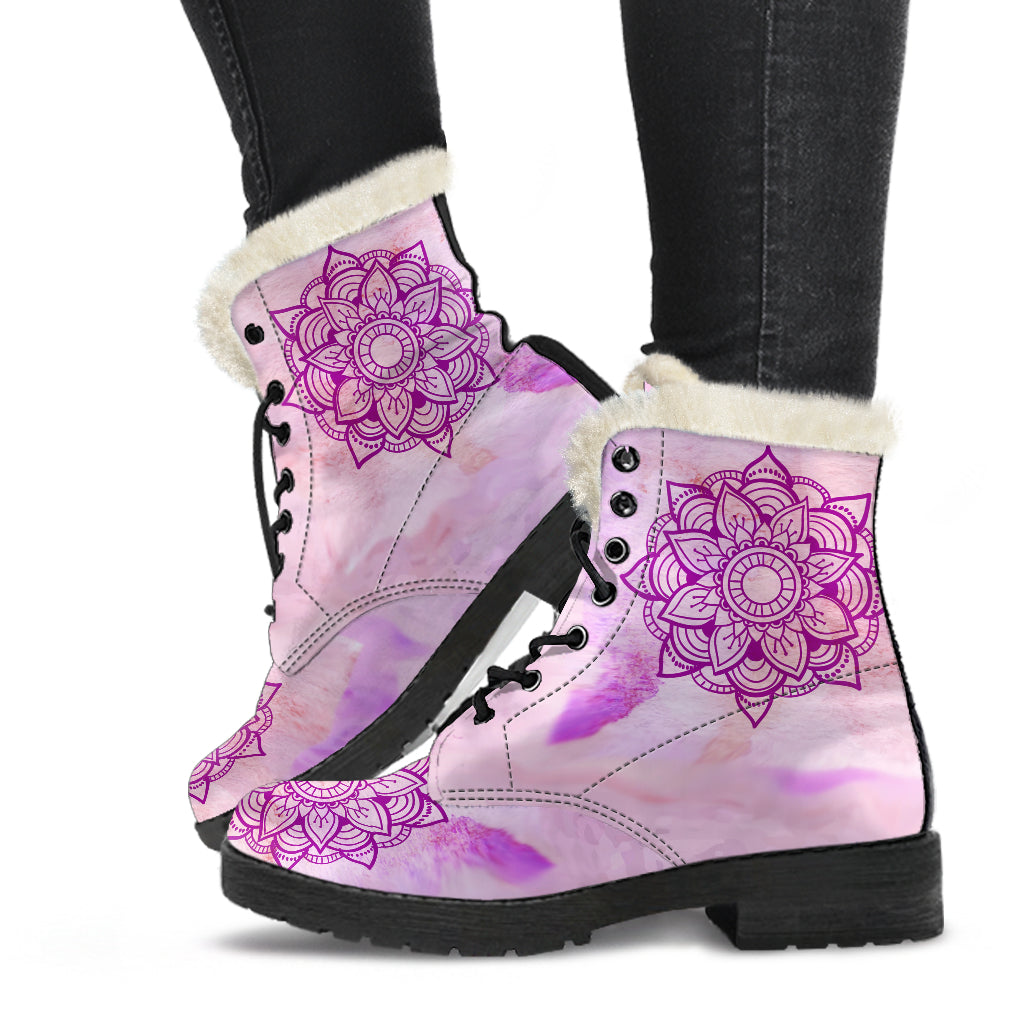 Pink Mandala Fur Lined Leather Boots