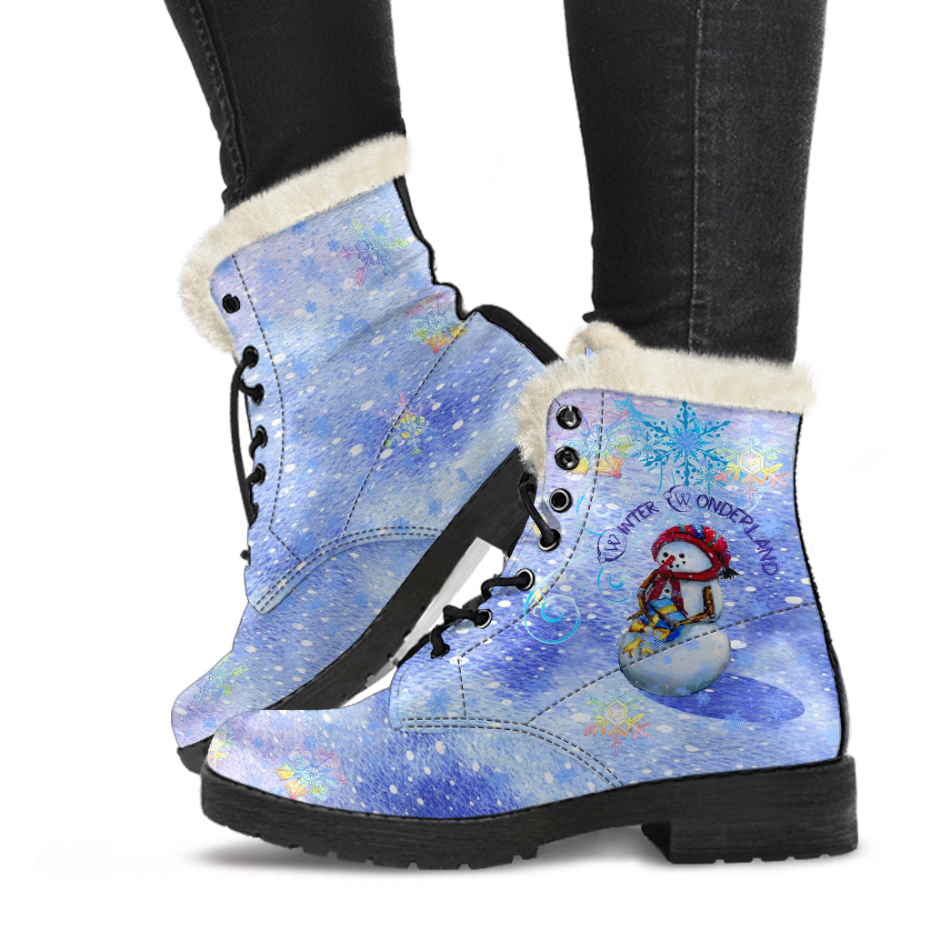 Winter Wonderland Indie Art Fur Lined Leather Boots
