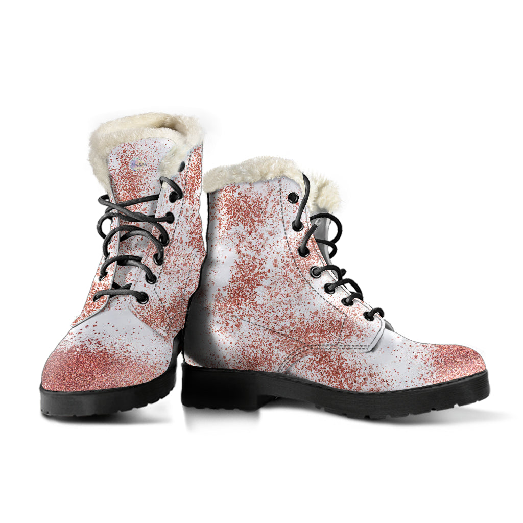 White and Rose Gold Fur Leather Boots