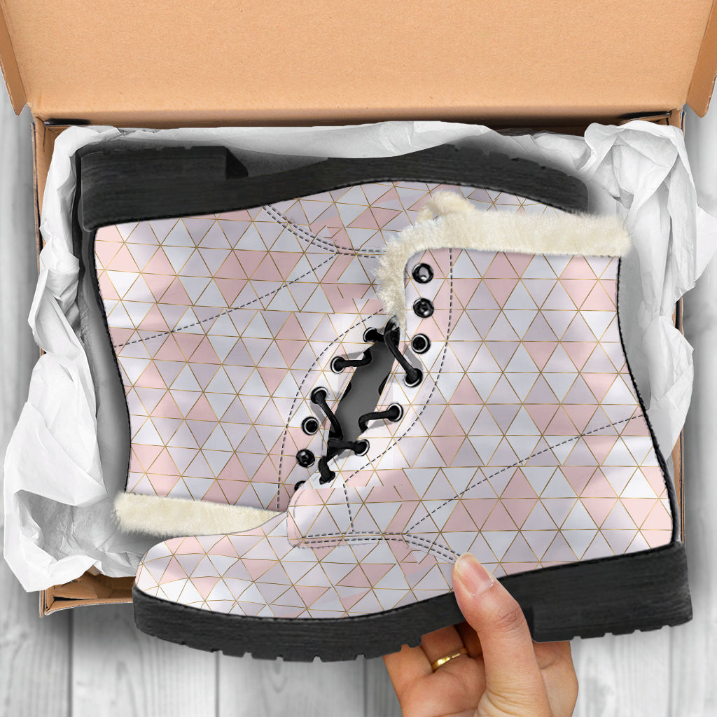 Gold Lines Pink Geo Fur Lined Boots by SophieStar