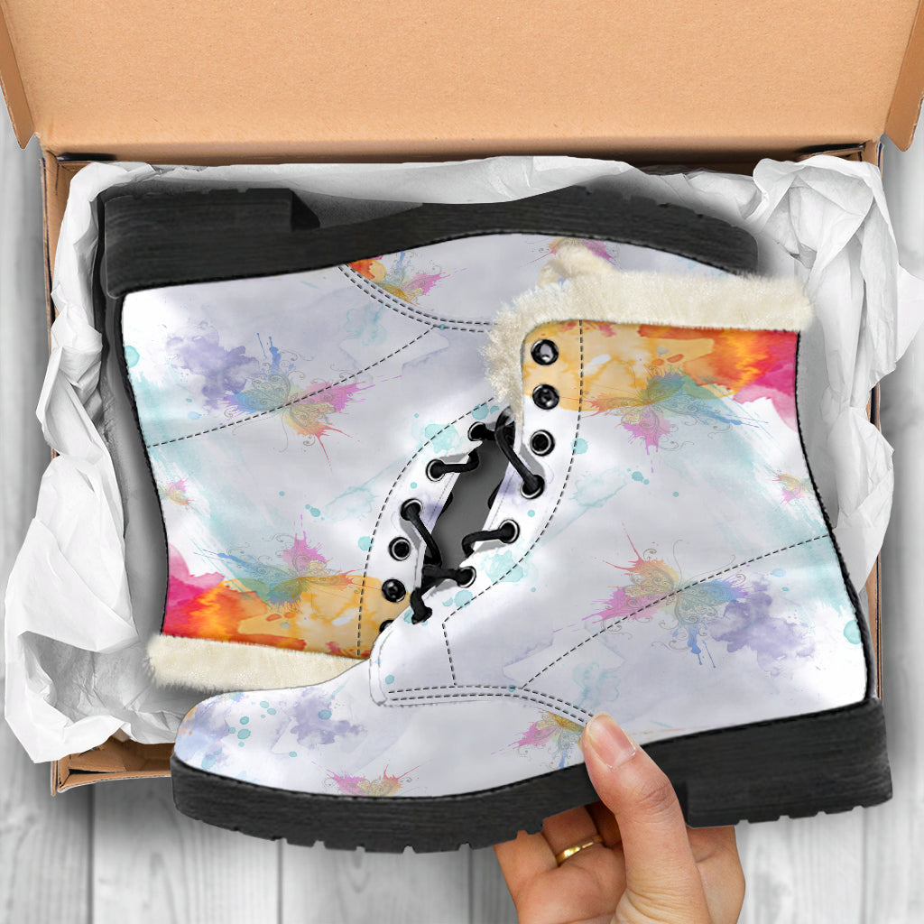 Watercolors Butterfly Fur Lined Boots by SophieStar