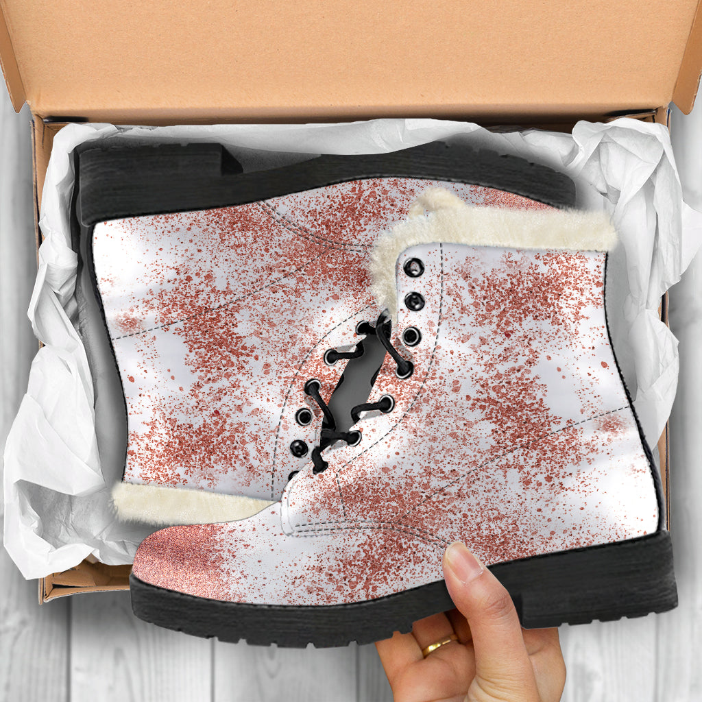 White and Rose Gold Fur Leather Boots