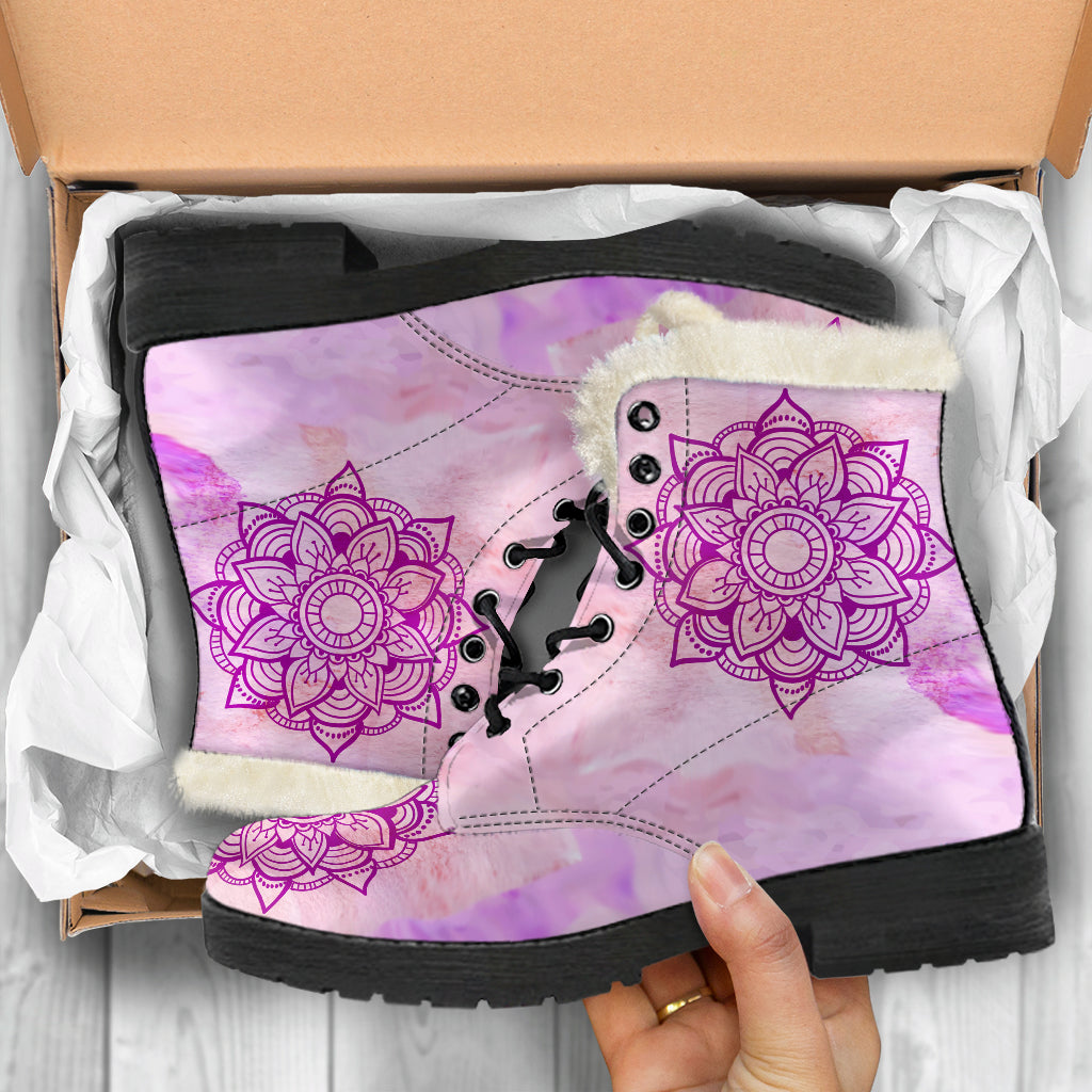 Pink Mandala Fur Lined Leather Boots