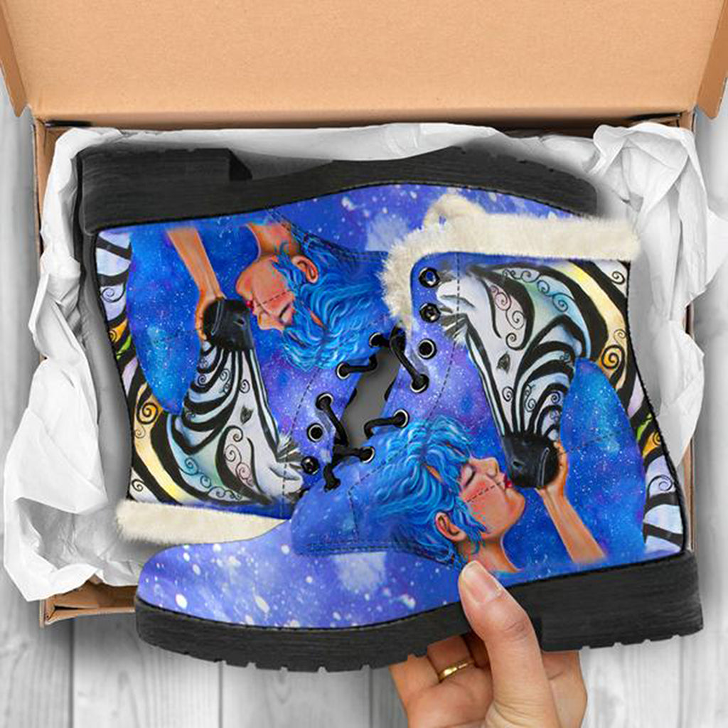 Zebra Kiss Fur Lined Leather Boots