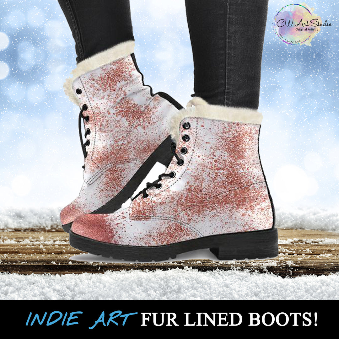 White and Rose Gold Fur Leather Boots