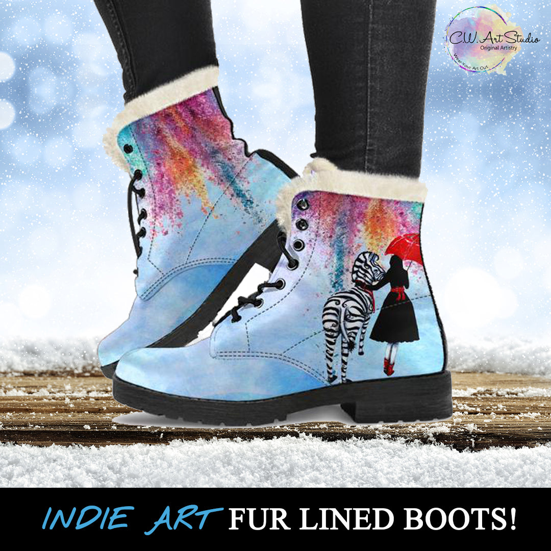 Choose Happiness Whimsical Fur Lined Boots