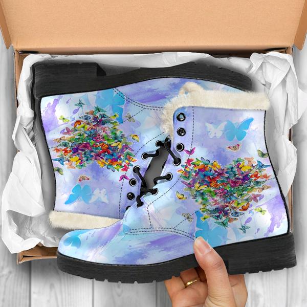 Blue Watercolors Butterflies Fur Lined Boots by SophieStar