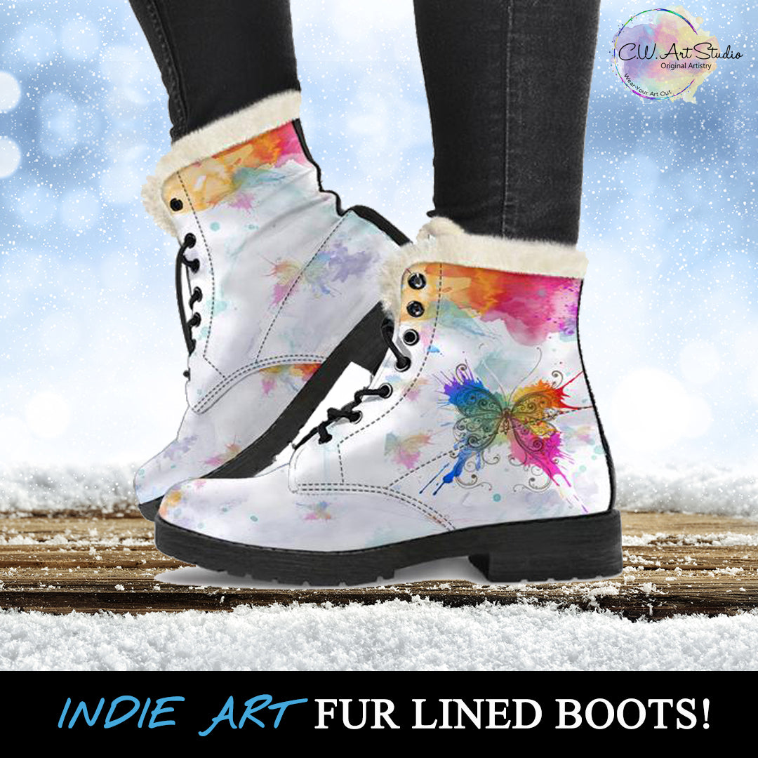 Watercolors Butterfly Fur Lined Boots by SophieStar