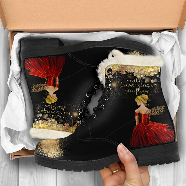 With Brave wings She Flies Indie Art Fur Lined Boots