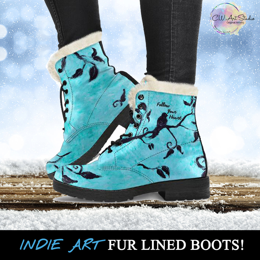 Follow Your Heart Fur Lined Whimsical Leather Boots