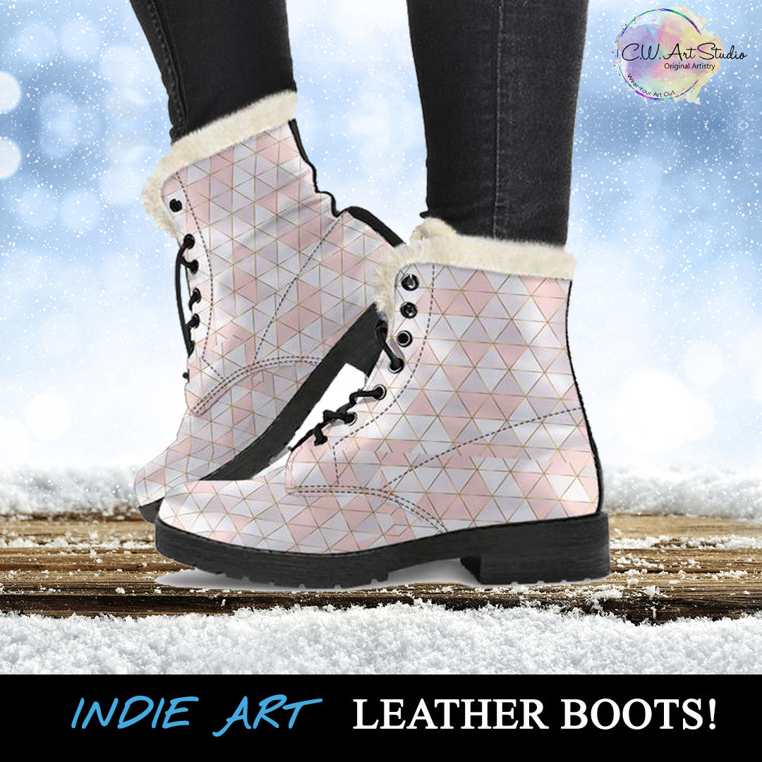 Gold Lines Pink Geo Fur Lined Boots by SophieStar