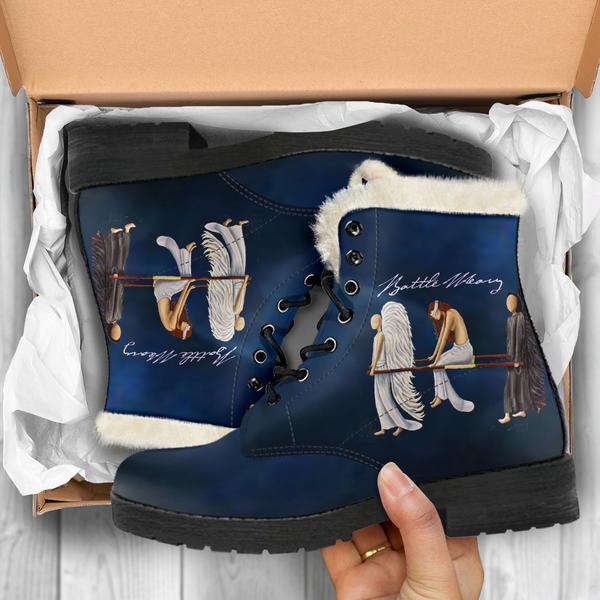 Battle Weary Angels Indie Art Fur Leather Boots