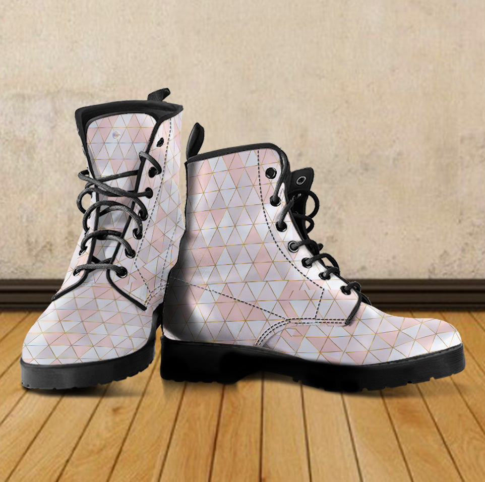 Gold Lines Pink Geo Leather Boots by SophieStar