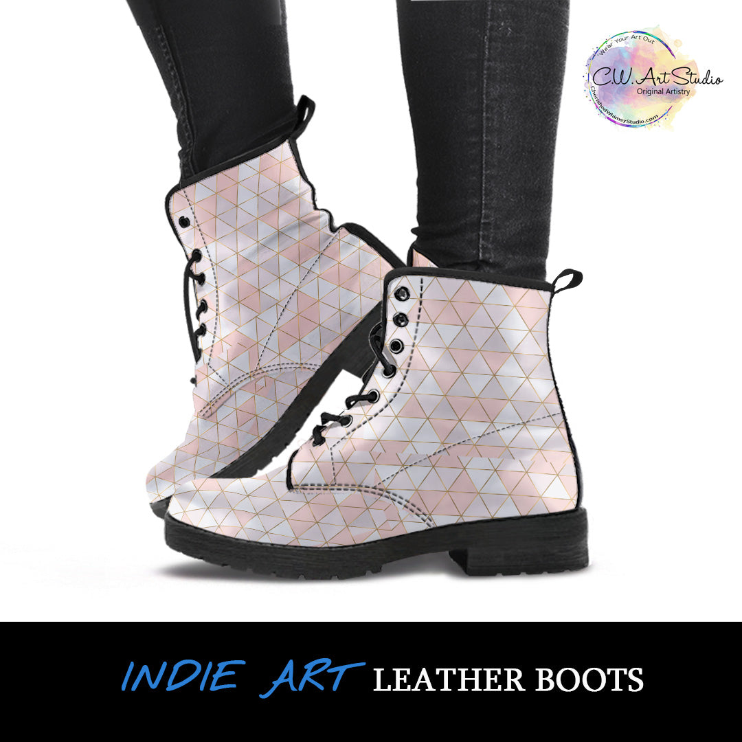 Gold Lines Pink Geo Leather Boots by SophieStar