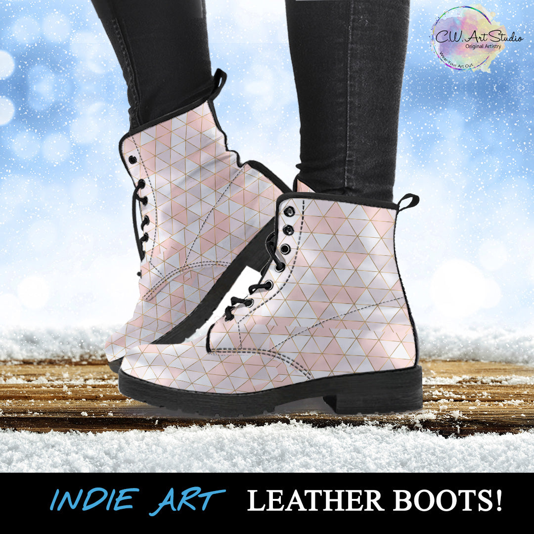 Gold Lines Pink Geo Leather Boots by SophieStar