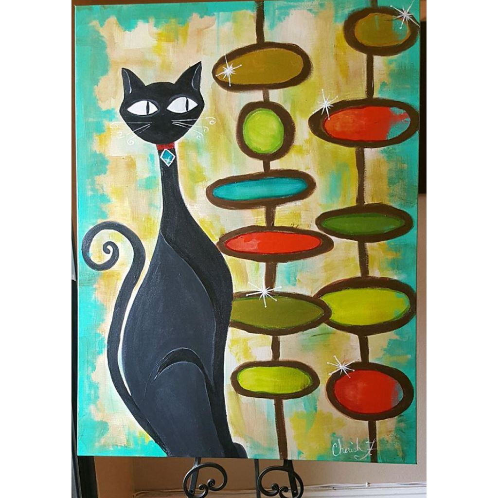 SOLD Original Painting - One Hip Pussy Cat - C.W. Art Studio