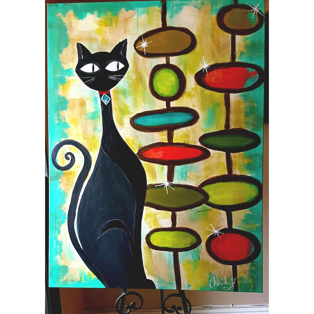 SOLD Original Painting - One Hip Pussy Cat - C.W. Art Studio