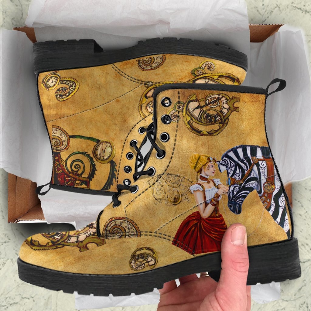 Steampunk Angel And Zebra Gold Boots - C.W. Art Studio