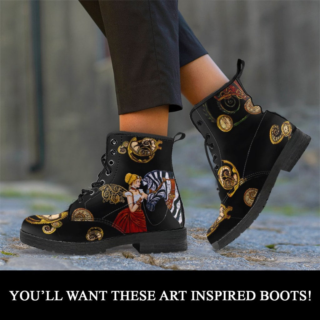 Steampunk Angel & Zebra Boots - C.W. Art Studio