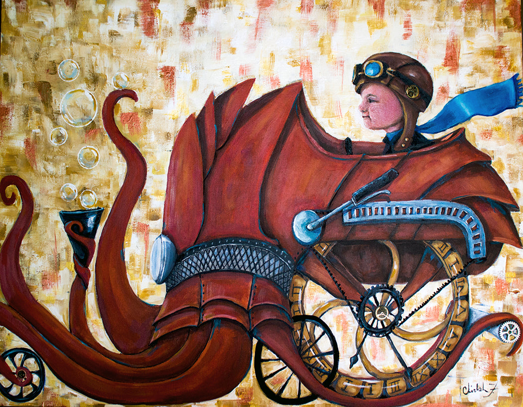 SteamPunk Octo GoCart -Original Painting