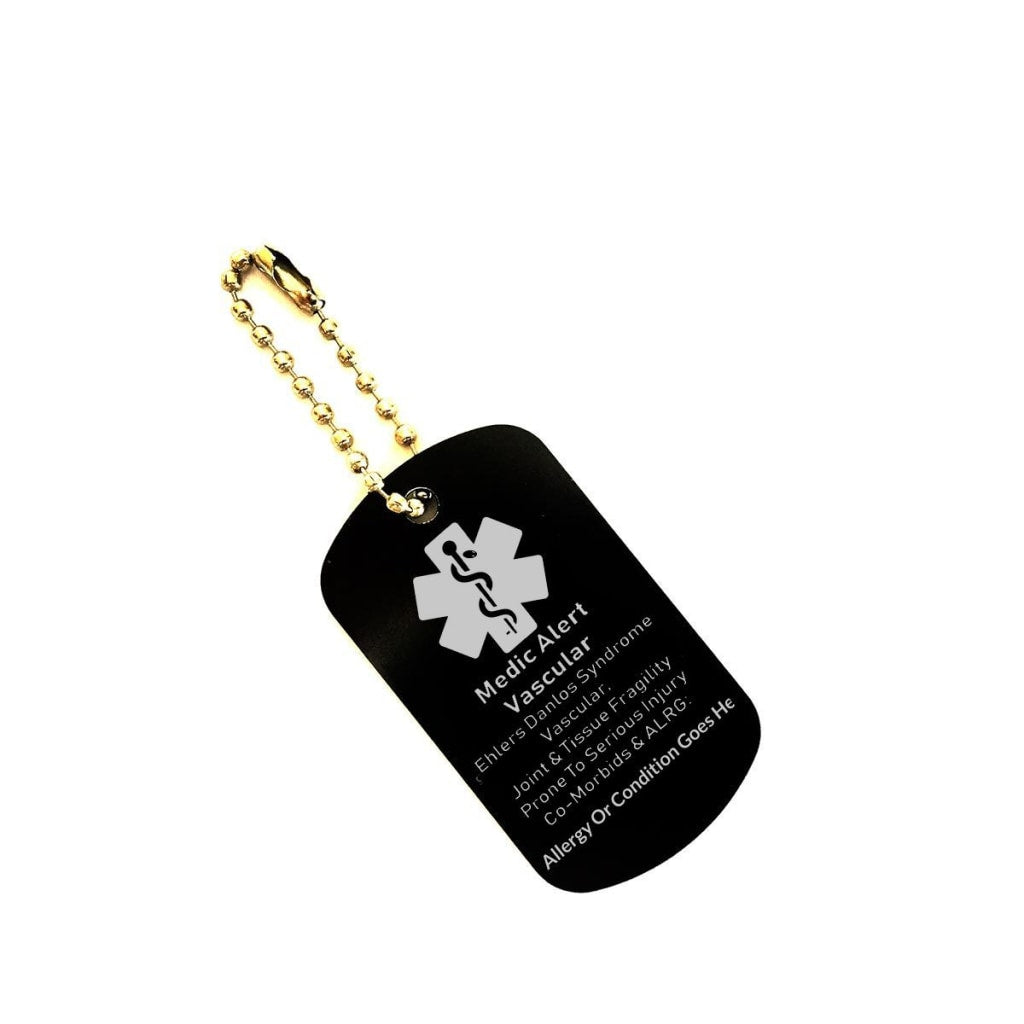 Vascular EDS Medical Alert Dog Tag Key Chain Customizable - C.W. Art Studio