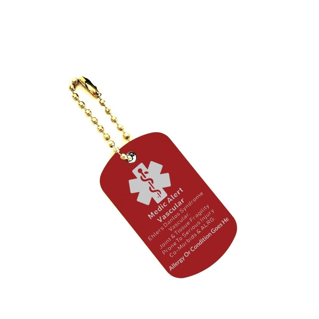 Vascular EDS Medical Alert Dog Tag Key Chain Customizable - C.W. Art Studio