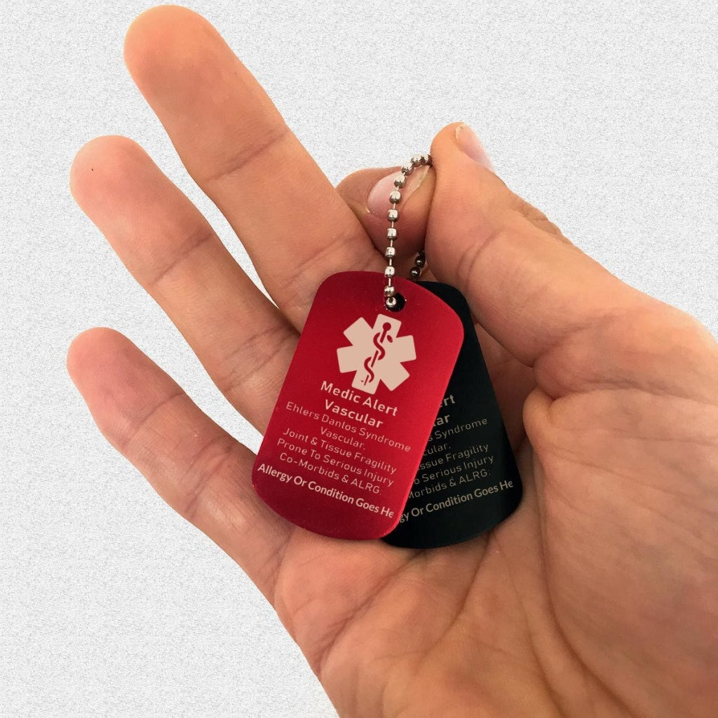 Vascular EDS Medical Alert Dog Tag Key Chain Customizable - C.W. Art Studio