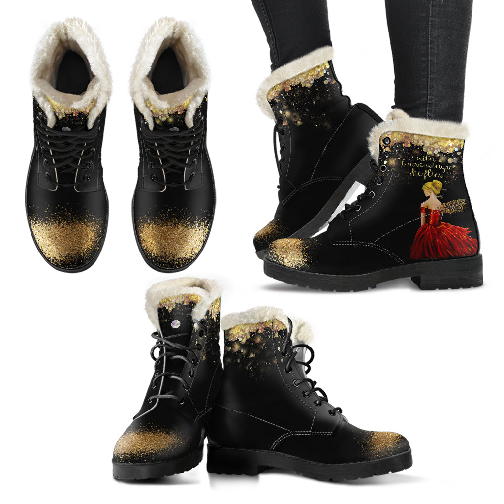 With Brave wings She Flies Indie Art Fur Lined Boots