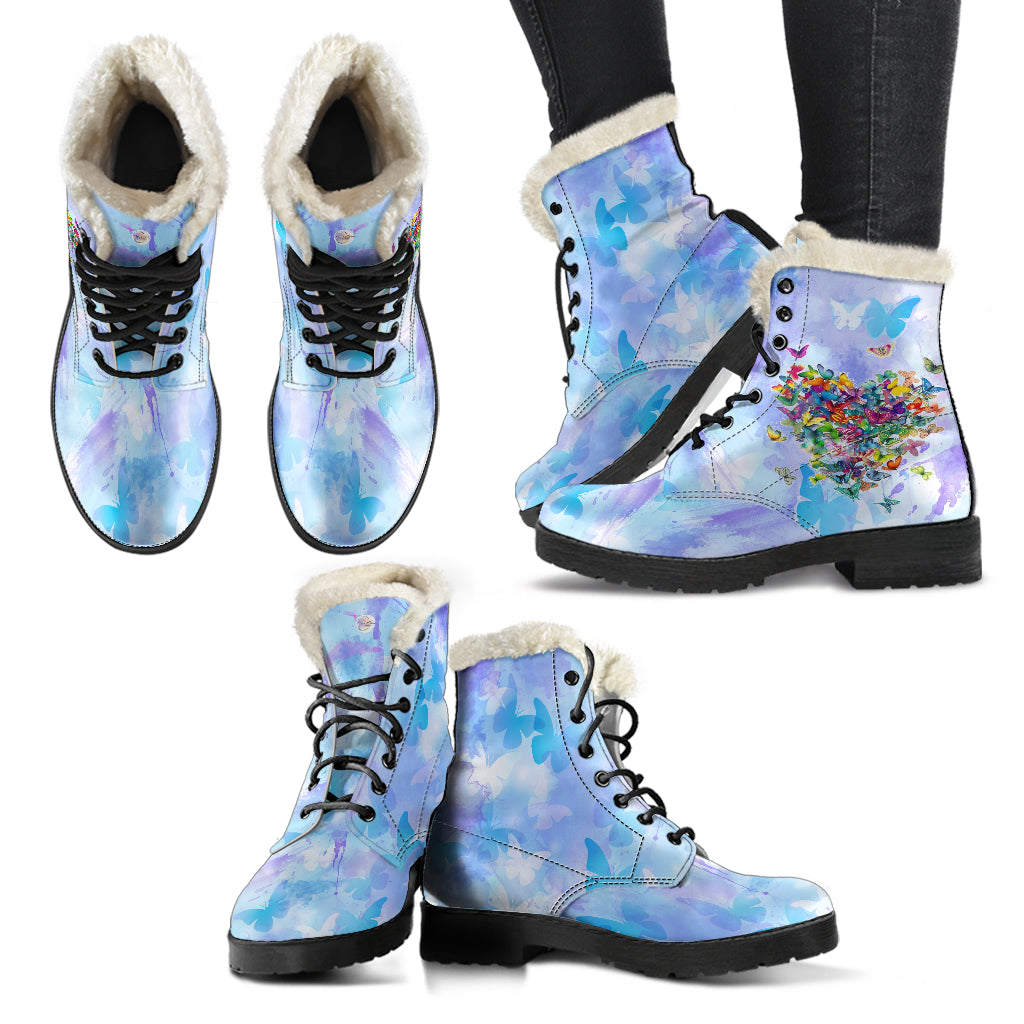 Blue Watercolors Butterflies Fur Lined Boots by SophieStar
