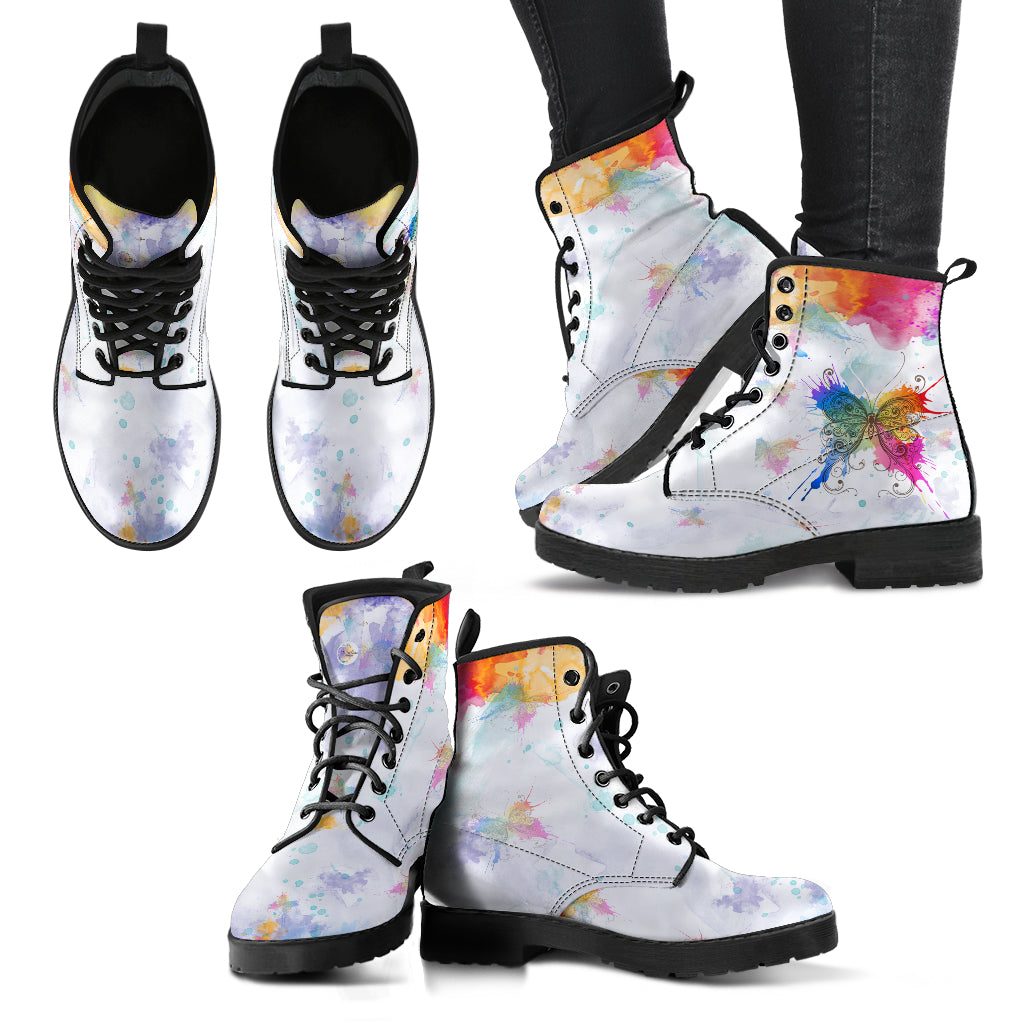 Watercolors Butterfly Indie Art Leather Boots by SophieStar